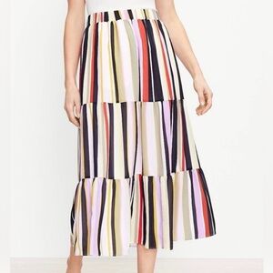 Loft colorful striped tiered maxi skirt small